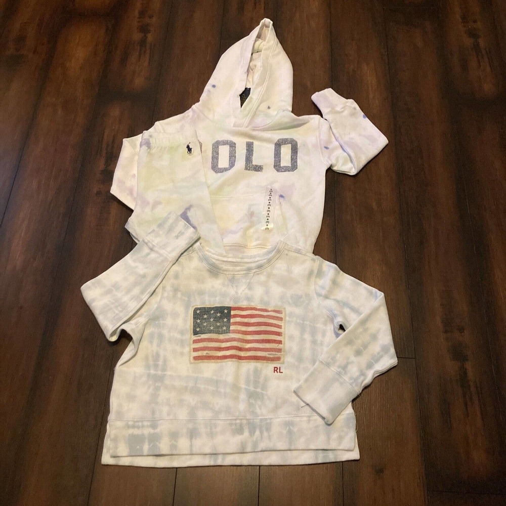 Polo Ralph Lauren American Flag Small 7 Girls Sweatshirts Sweaters Set Tye Dye